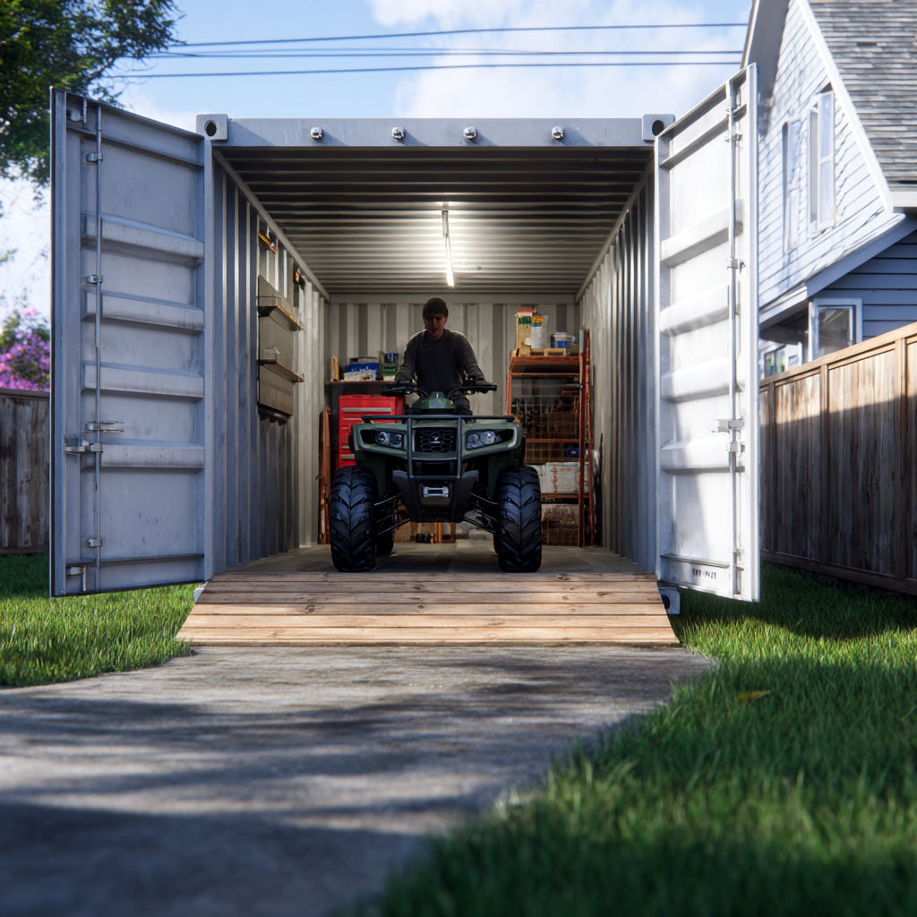 atv storage in a shipping container
